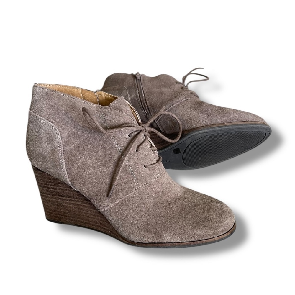 Lucky Brand Shylow Taupe Women's Suede Wedge Ankle Booties